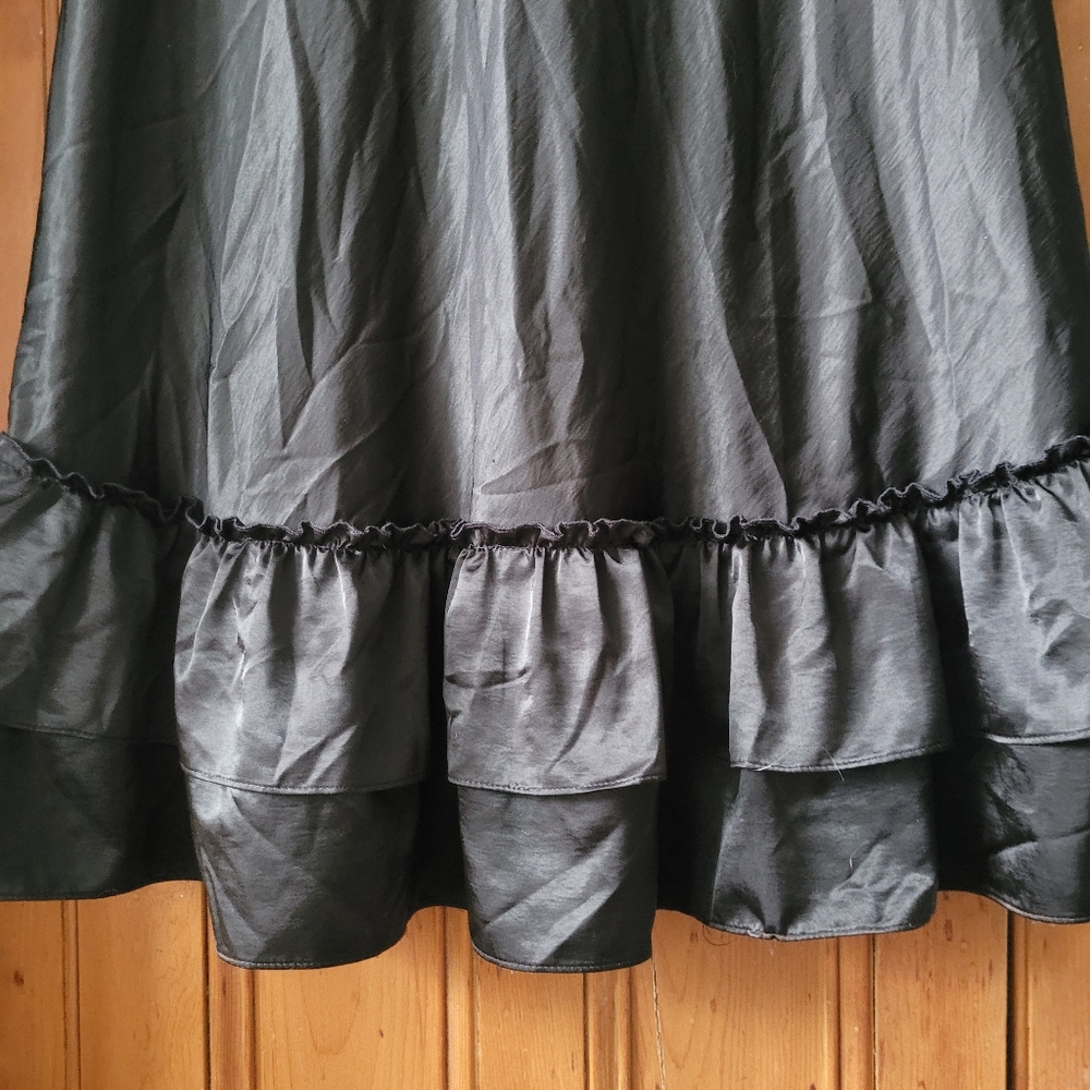 Vintage Satin Tiered Ruffle Hem Maxi Skirt Black Whimsigoth Goth 90s - Picture 6 of 15